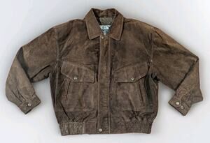 Key Elements Mens Large Brown Suede Leather Jacket Multi Pocket Quilted Lined